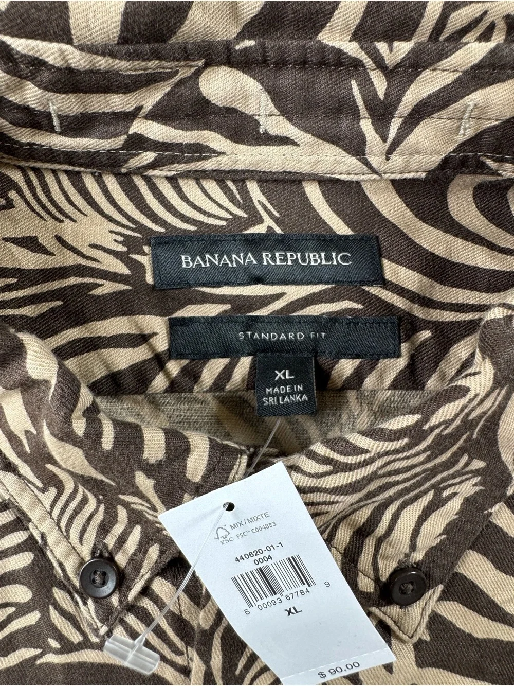 NWT Banana Republic Zebra Print Linen Blend Safari Shirt Men’s XL